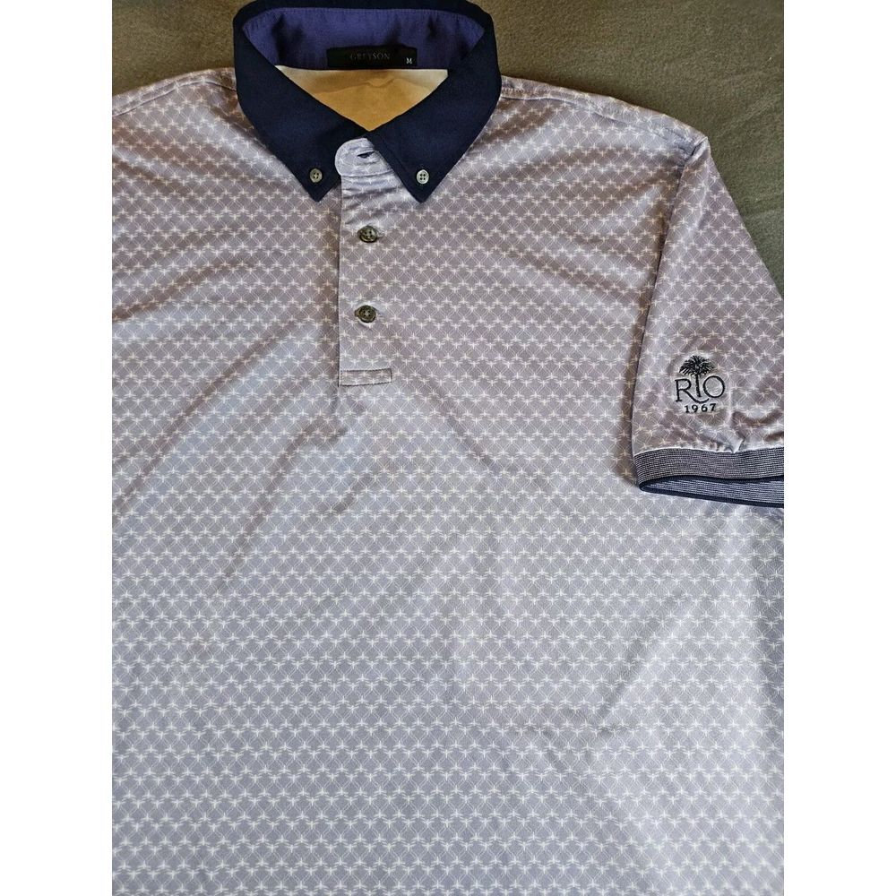 Greyson Men's Golf Shirt Polo Medium Purple Geometric All Over Print Performance